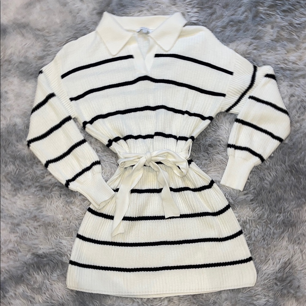 Gilli Black and White Striped Long Sleeve Dress